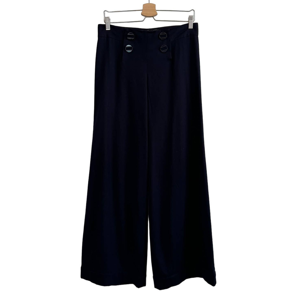 L.A.M.B. Gwen Stefani Fall 2007 Y2K Button Flap Wide Leg Sailor Pants Navy Blue